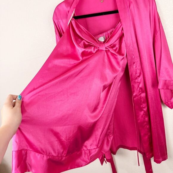 Victorias Secret Pink Robe Nightgown Slip Sexy Set Pink Large - Picture 3 of 11